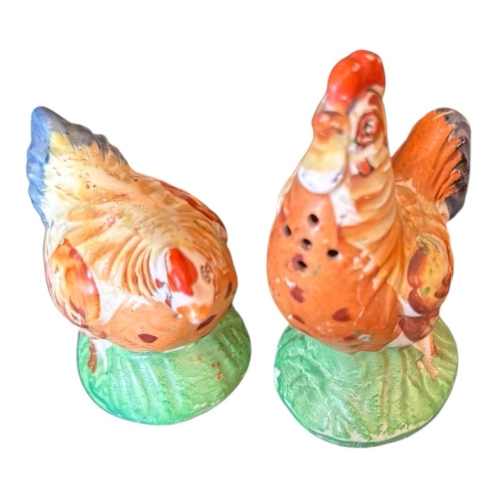 Vintage Rooster & Hen Salt & Pepper Shakers Japan